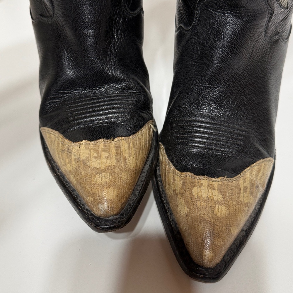 Tony Lama Vintage Black Leather Snake Cowboy Boots - Picture 10 of 17